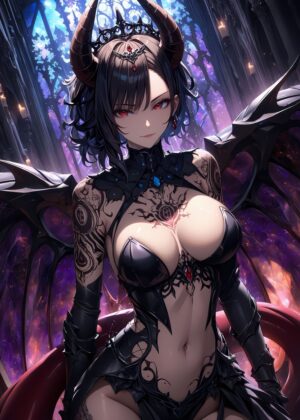 Dark Fantasy Demoness Art Print - Premium Wooden Framed Poster. Ready to Hang.