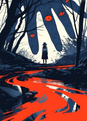 Giant Hand with Eyes: A Dark Fantasy Illustration - Premium Wooden Framed Poster. Ready to Hang.