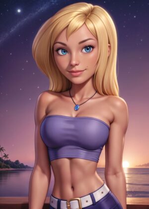 Anime Girl Sunset Beach Portrait - Premium Wooden Framed Poster. Ready to Hang.