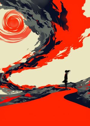 Girl on a Crimson Path: A Journey of Self-Discovery - Premium Wooden Framed Poster. Ready to Hang.