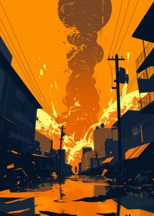 Urban Devastation: A City's Resilience After Disaster - Premium Wooden Framed Poster. Ready to Hang.