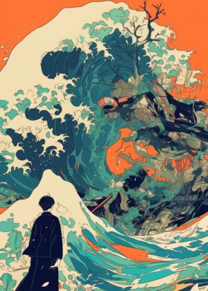Great Wave Off Kanagawa: A Modern Reimagining - Premium Wooden Framed Poster. Ready to Hang.