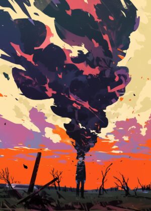 Dark Cloud Over a Figure: A Surreal Landscape - Premium Wooden Framed Poster. Ready to Hang.