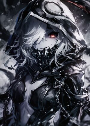 Dark Anime Warrior: Digital Art Print - Premium Wooden Framed Poster. Ready to Hang.