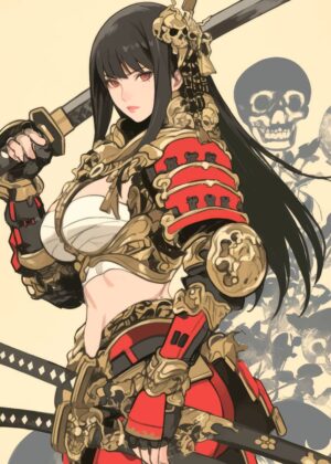 Samurai Warrior Woman: A Powerful Art Print - Premium Wooden Framed Poster. Ready to Hang.