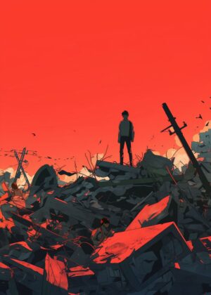 Post-Apocalyptic Silhouette: A Digital Art Print - Premium Wooden Framed Poster. Ready to Hang.