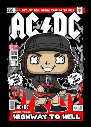 AC/DC Angus Young Highway to Hell Comic Book Art - Premium Wooden Framed Poster. Ready to Hang.