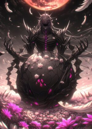 Dark Deity and the Cosmic Egg: A Fantasy Artwork - Premium Wooden Framed Poster. Ready to Hang.