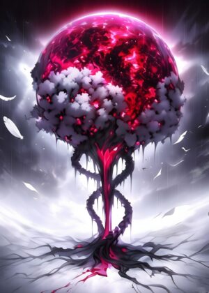 Crimson Tree of Life: Fantasy Art Print - Premium Wooden Framed Poster. Ready to Hang.