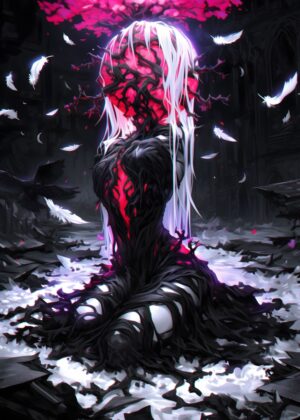 Dark Fantasy Anime Girl Art Print - Premium Wooden Framed Poster. Ready to Hang.