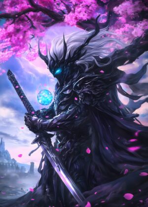 Anime Samurai Lord: A Masterpiece of Fantasy Art - Premium Wooden Framed Poster. Ready to Hang.