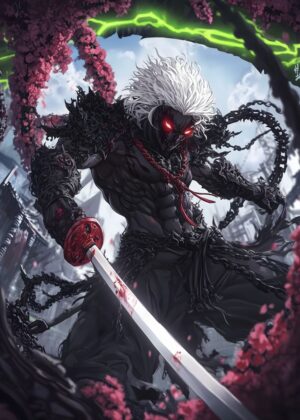 Dark Samurai Warrior: Digital Art Print - Premium Wooden Framed Poster. Ready to Hang.